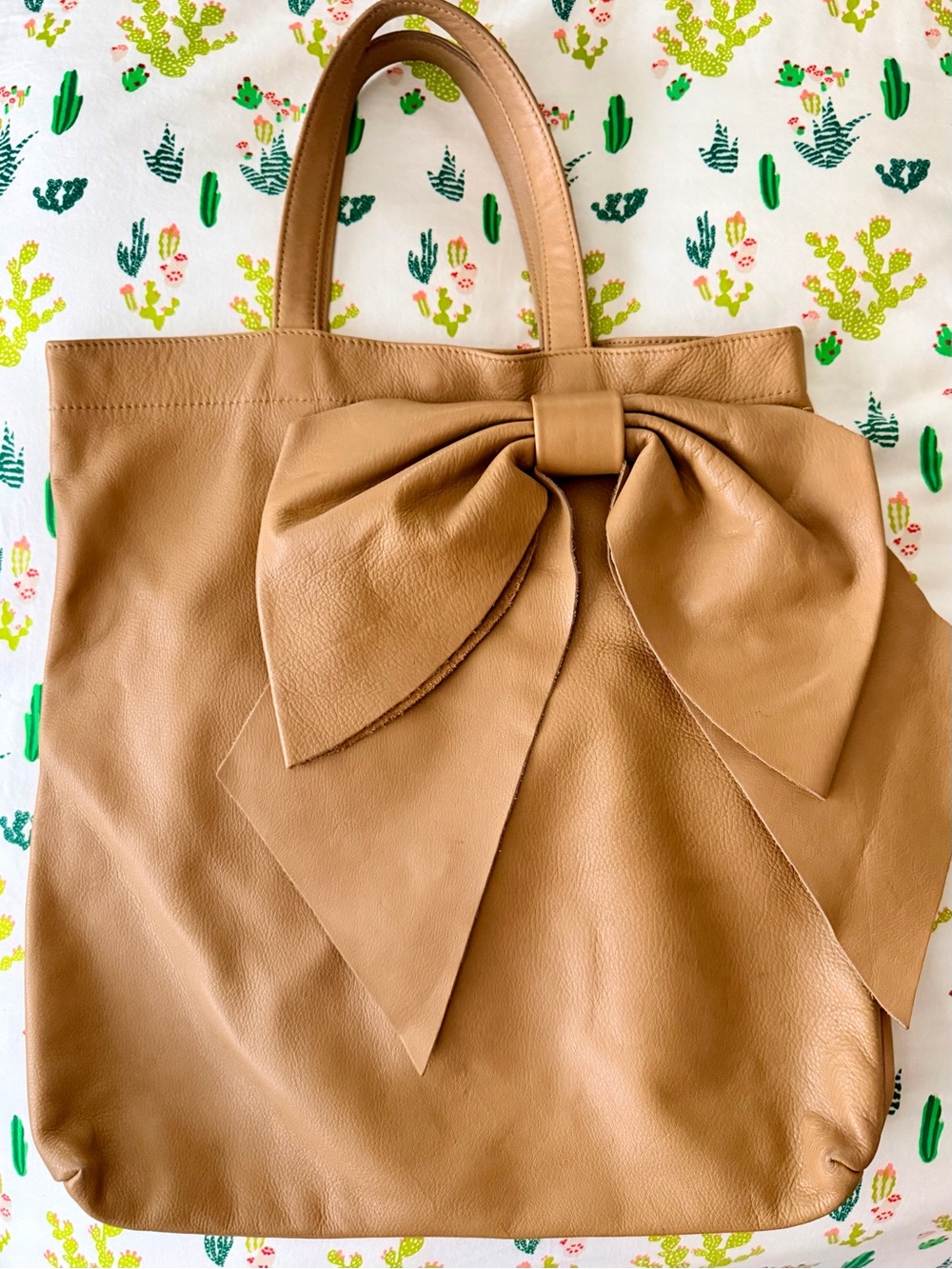 RED Valentino Tan / Camel Leather Shopper Tote with Signature Oversized Bow
